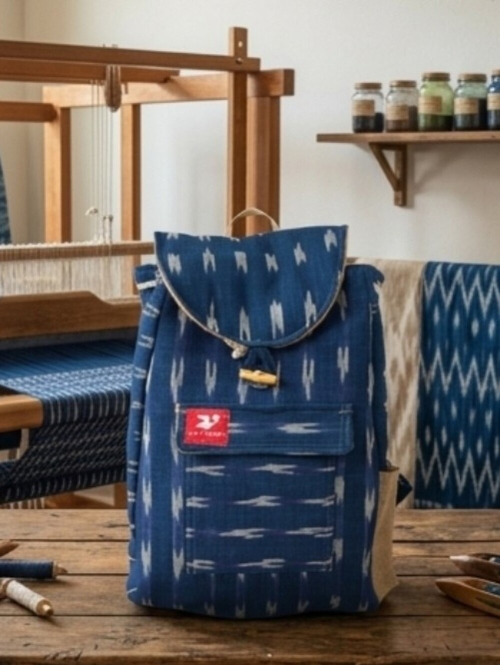 Taaluma Totes Guatemala Travel Backpack Blue Woven Ikat Boho Shark Tank
